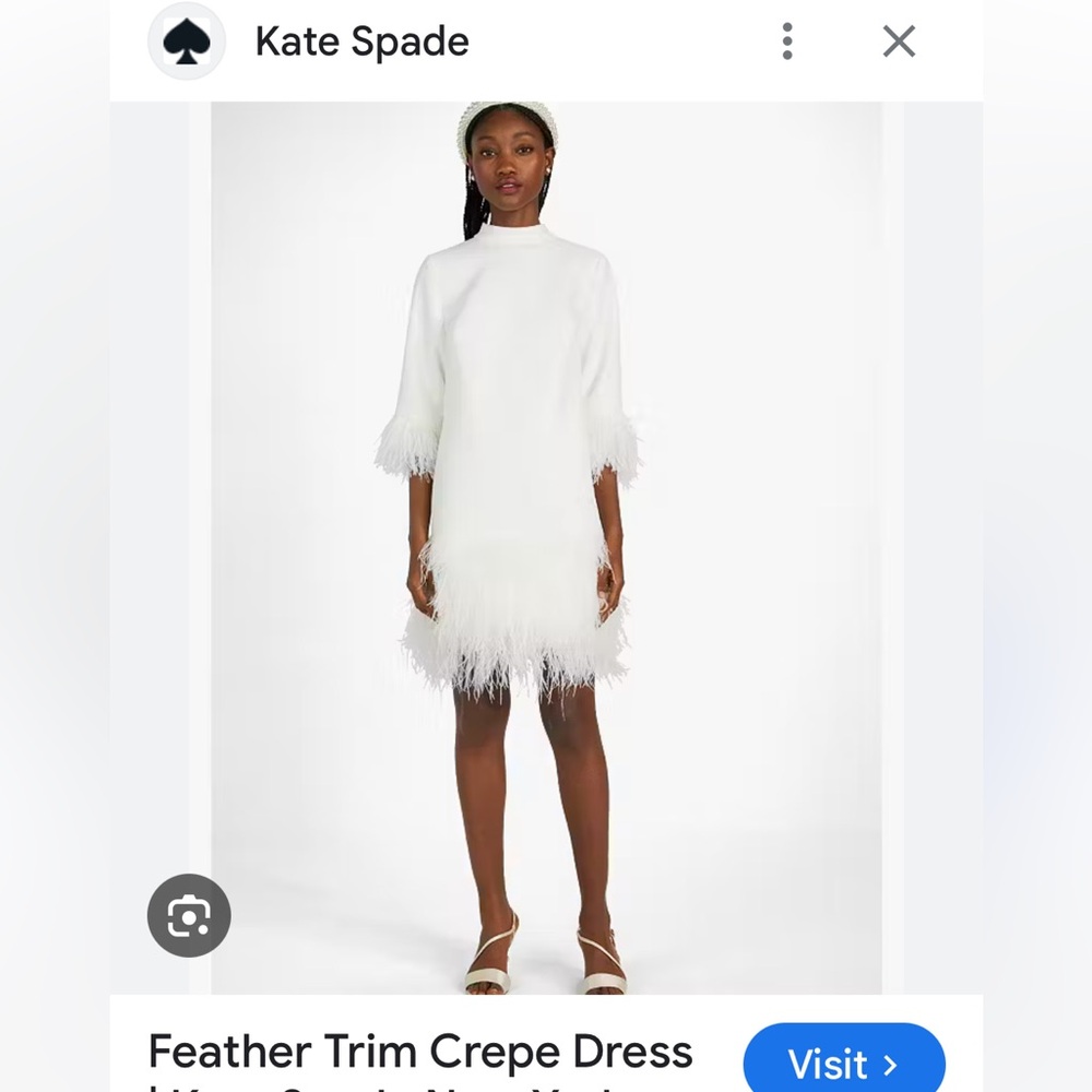 Kate Spade Feather Trim Crepe Dress Size 8 NWT